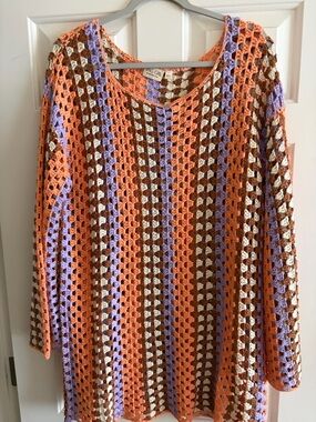 Crochet Sweater Tunic in Peach, Lavender & Cream - Taylor Swift Inspired
